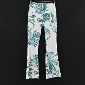 Ala Von Auersperg Floral Flare Pants Womens Size XS White Blue Knit Resort Yoga